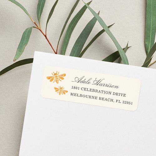 Golden Bee Watercolor Return Address Label