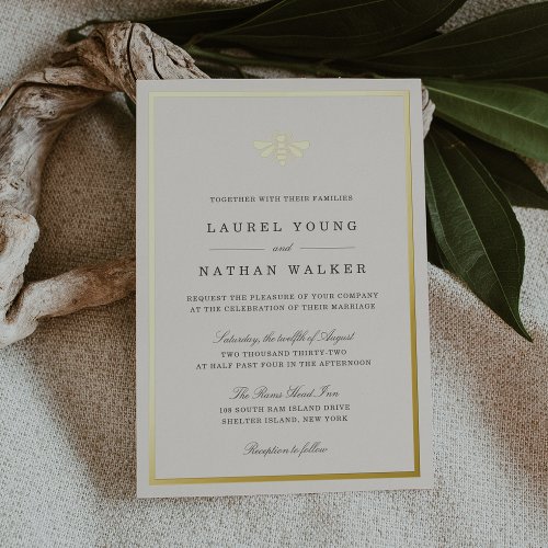 Golden Bee Watercolor Wedding Foil Invitation