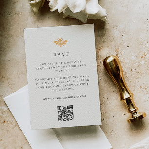 Golden Bee Watercolor Wedding QR Code RSVP Card