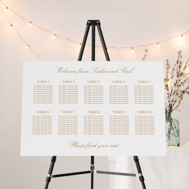 Golden Beige 10 Table Wedding Seating Chart Foam Board (In Situ (Stand))