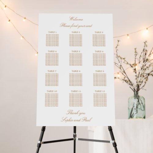 Golden Beige 12 Table Wedding Seating Chart Foam Board