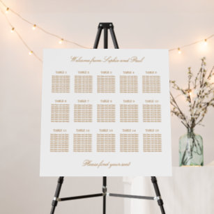 Golden Beige 15 Table Wedding Seating Chart Foam Board