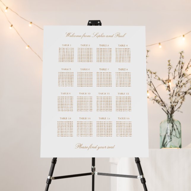 Golden Beige 16 Table Wedding Seating Chart Foam Board (In Situ (Stand))