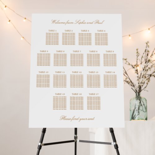 Golden Beige 17 Table Wedding Seating Chart Foam Board