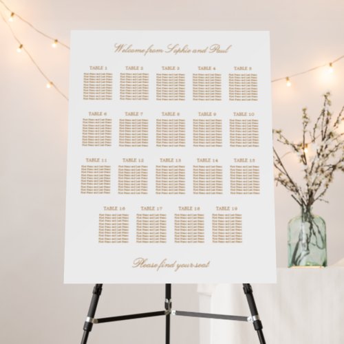 Golden Beige 19 Table Wedding Seating Chart Foam Board