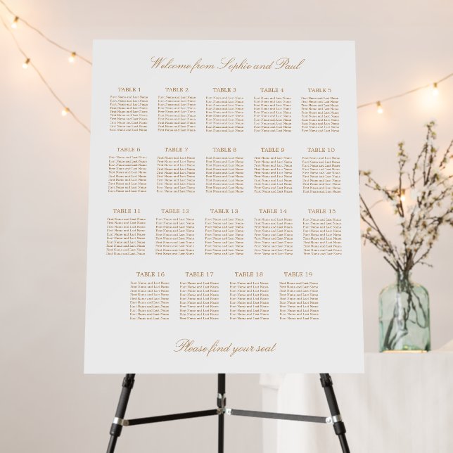 Golden Beige 19 Table Wedding Seating Chart Foam Board (In Situ (Stand))