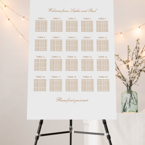 Golden Beige 20 Table Wedding Seating Chart Foam Board