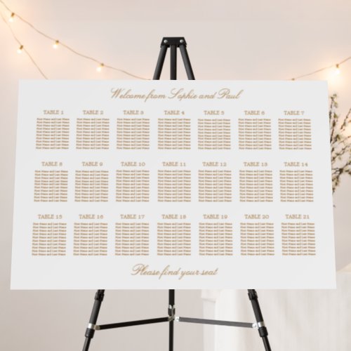 Golden Beige 21 Table Wedding Seating Chart Foam Board