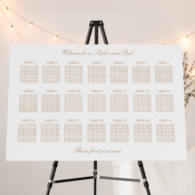 Golden Beige 21 Table Wedding Seating Chart Foam Board (In Situ (Stand))