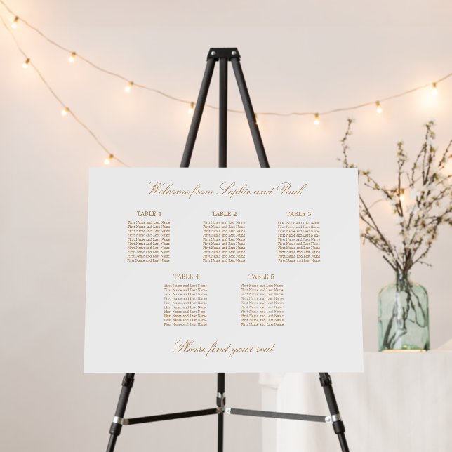 Golden Beige 5 Table Seating Chart Foam Board (In Situ (Stand))