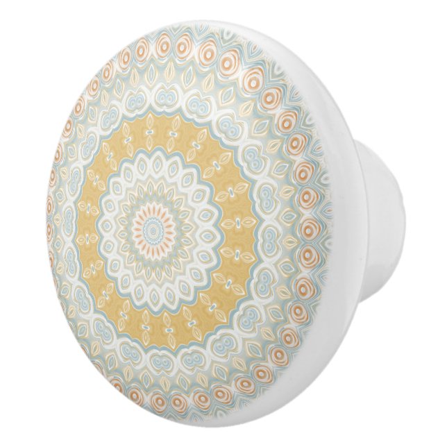 Golden Beige and Blue Mandala Pattern Design Ceramic Knob (Right)