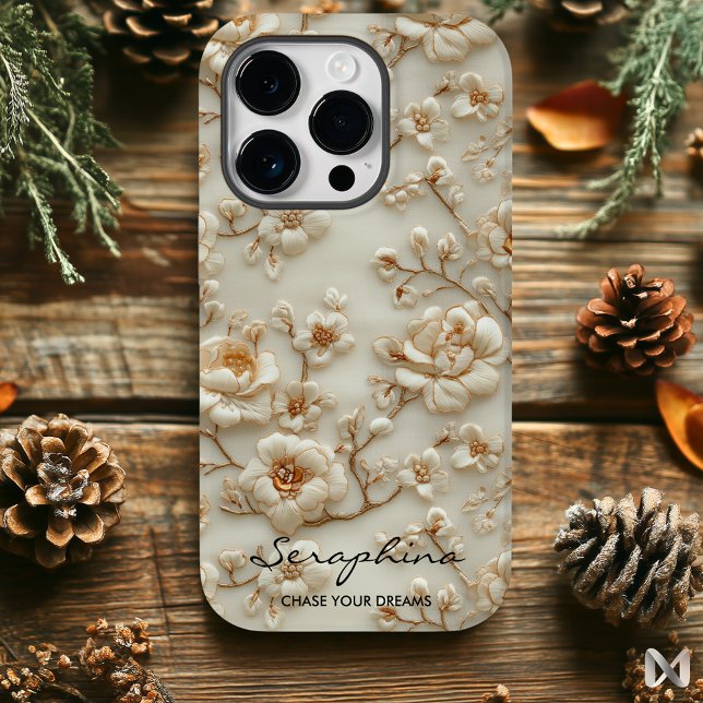 Golden Beige Embossed Floral Luxury Case-Mate iPhone Case (Creator Uploaded)