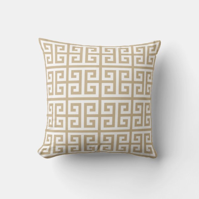 Golden Beige Greek Key patterned  throw pillow (Front)
