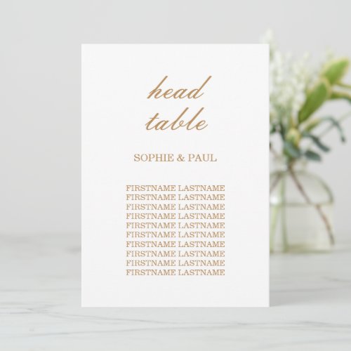 Golden Beige Script Seating Chart Head Table Card