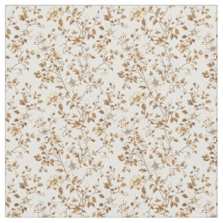 Golden Beige Toile with Roses and Blossoms Fabric