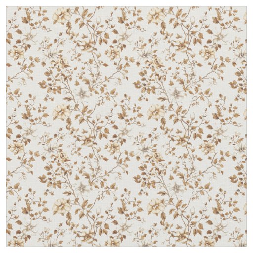 Golden Beige Toile with Roses and Blossoms Fabric