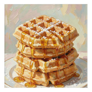 Golden Belgian Waffles Syrup Oil Painting Acrylic Print
