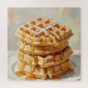 Golden Belgian Waffles Syrup Oil Painting Jigsaw Puzzle