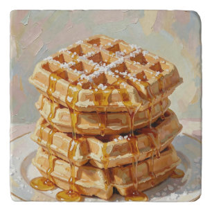 Golden Belgian Waffles Syrup Oil Painting Trivet