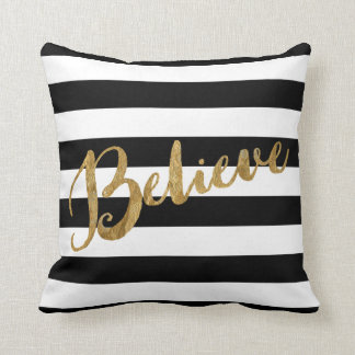 Golden Believe Stripes Throw Pillow