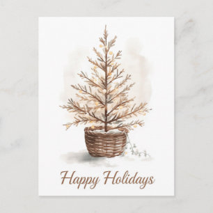 Golden Bell Holly Red Stripe Christmas Holiday Postcard