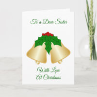 Golden Bells And Holly Design Sister Christmas