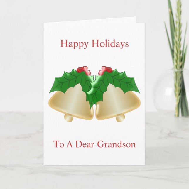 Golden Bells Design Grandson Christmas Card (Front)