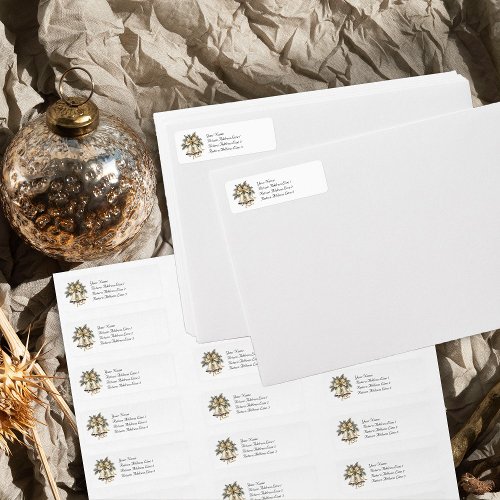 Golden Bells Holly and Gold Bow Return Address Label