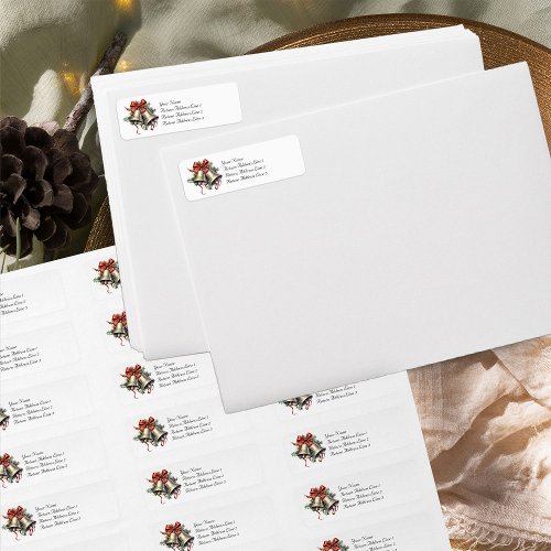 Golden Bells Holly and Red Bow Return Address Label