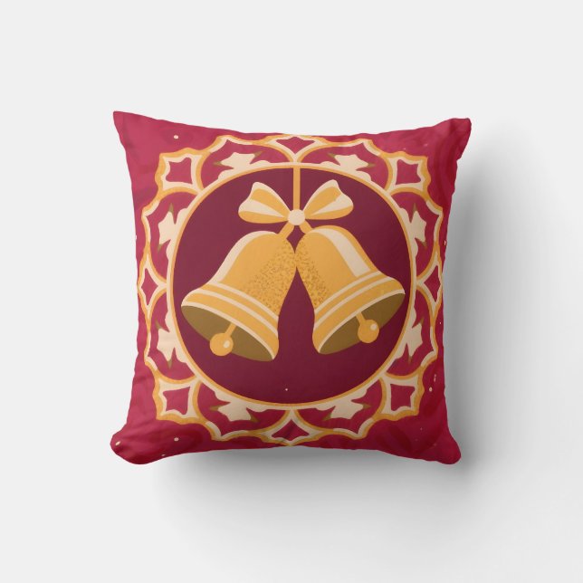 Golden Bells in a Circular Frame Throw Pillow (Front)