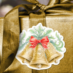Golden bells Monogram watercolor Christmas Wedding Sticker