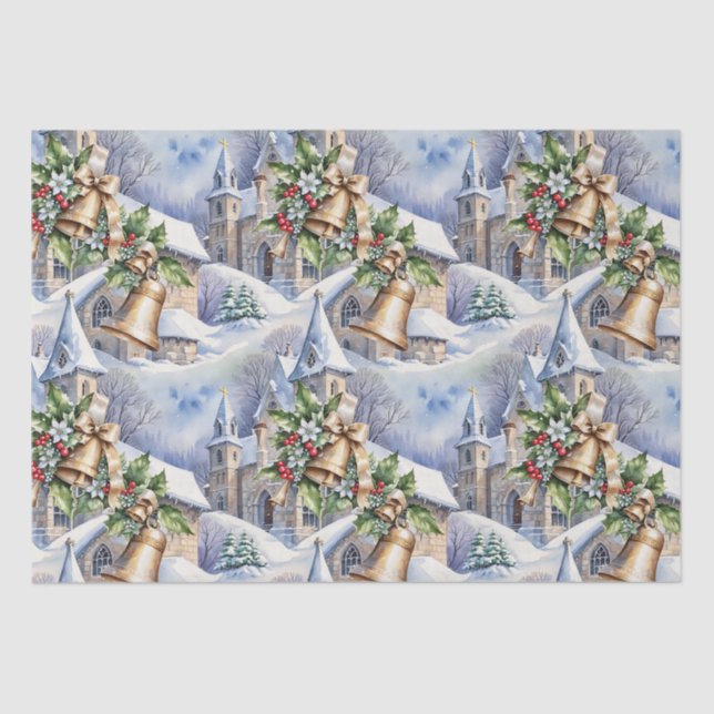 Golden Bells of Christmas Day Tissue Paper (Front)