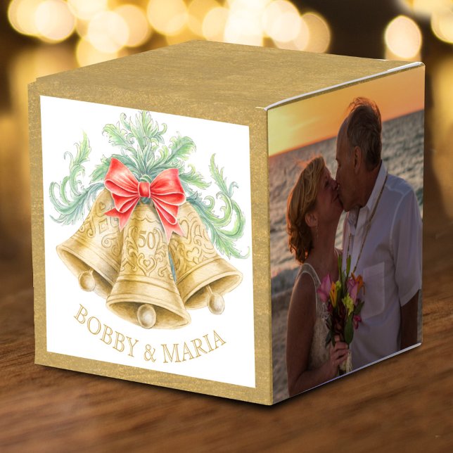Golden bells red bow 50th wedding anniversary  favor boxes (Creator Uploaded)