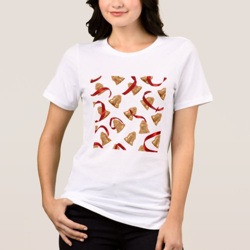 Golden Bells & Ribbon Pattern Tri-Blend Shirt
