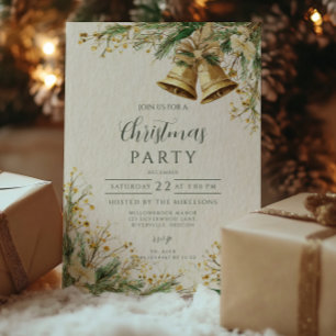 Golden Bells Rustic Christmas Celebration Invitation