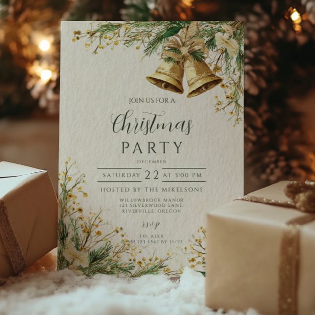 Golden Bells Rustic Christmas Celebration Invitation (Creator Uploaded)