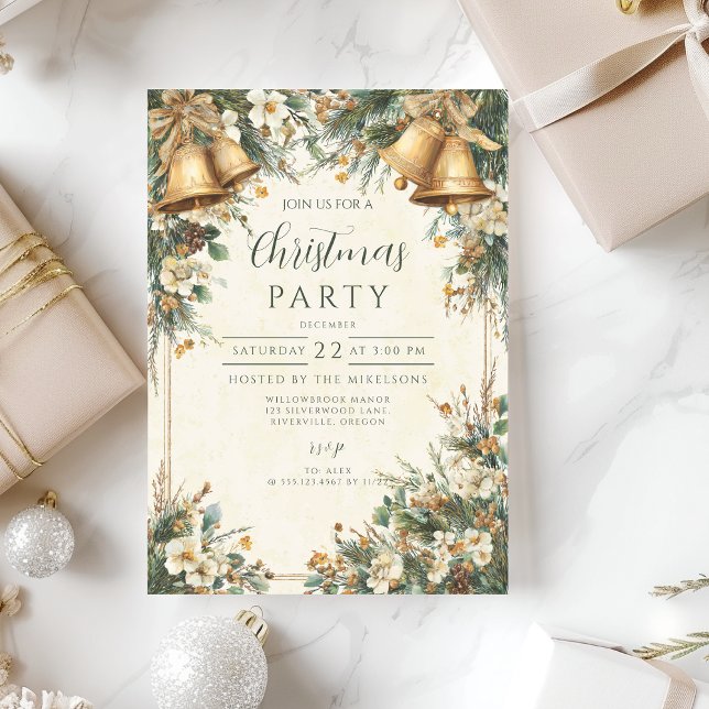 Golden Bells Rustic Christmas Invitation (Creator Uploaded)