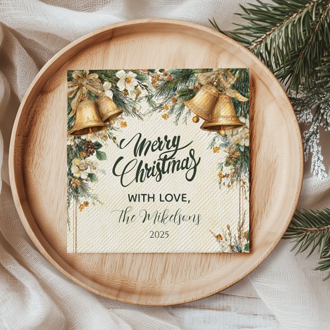 Golden Bells Rustic Christmas Napkins (Creator Uploaded)