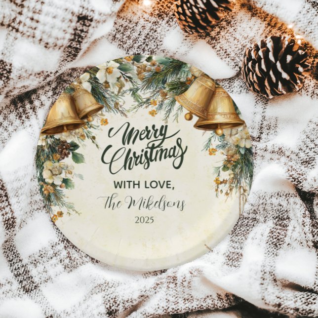 Golden Bells Rustic Christmas Paper Plates (Creator Uploaded)
