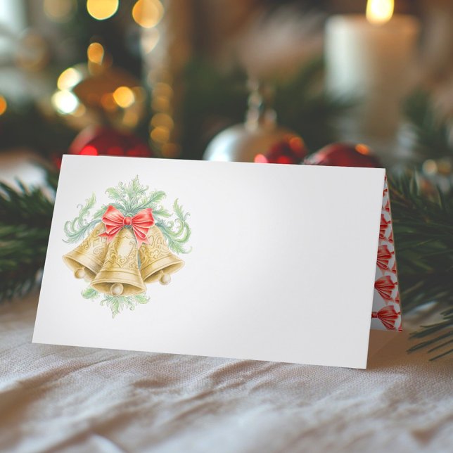 Golden bells watercolor green red christmas event place card (Creator Uploaded)