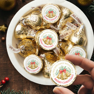 Golden bells watercolor green red merry Christmas Hershey®'s Kisses®