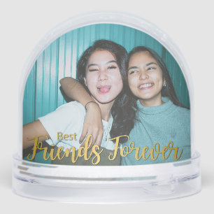 Golden Best Friends Forever Modern Script Photo Snow Globe