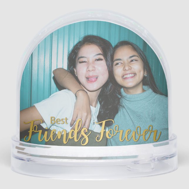 Golden Best Friends Forever Modern Script Photo Snow Globe (Back)