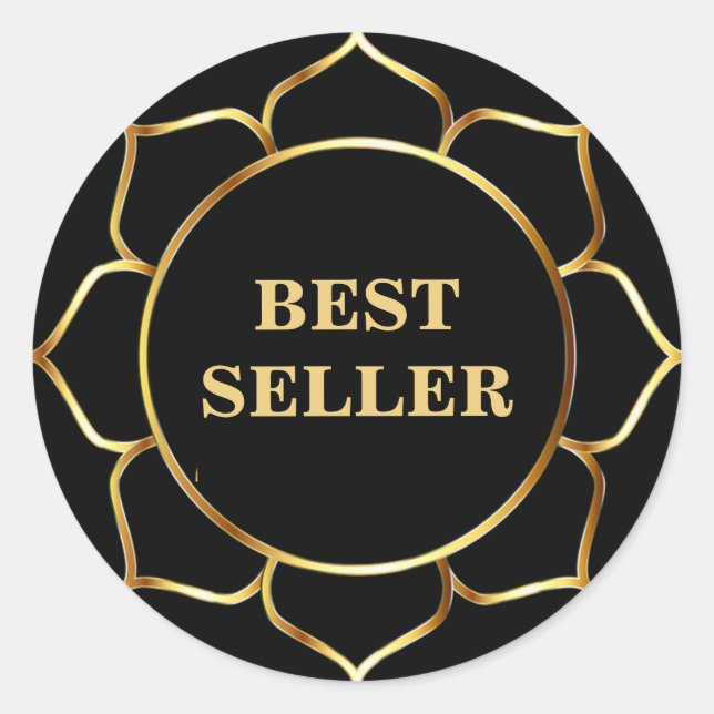 Golden Best Seller Lotus Flower on Black Classic Round Sticker (Front)