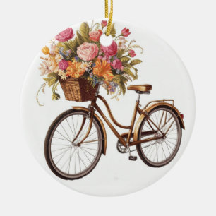 Golden Bicycle with Flower Basket Vintage Ceramic Ornament