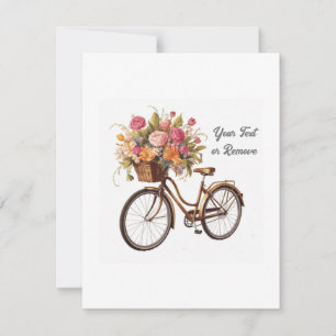 Golden Bicycle with Flower Basket Vintage Thank You Card