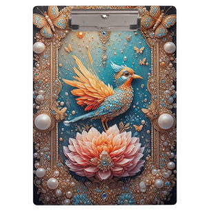 Golden Bird in Ornate Decorative Frame Clipboard