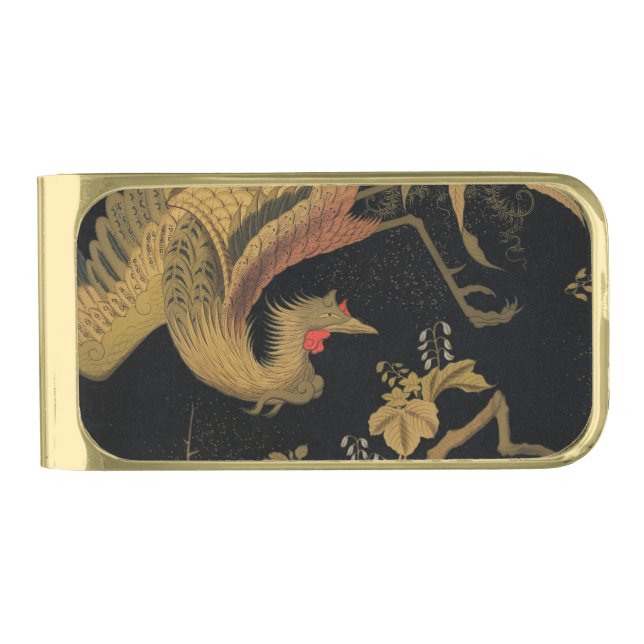 Golden Bird Japanese Classic Antique Gold Finish Money Clip (Front)