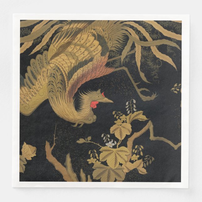 Golden Bird Japanese Classic Antique Paper Dinner Napkins (Front)