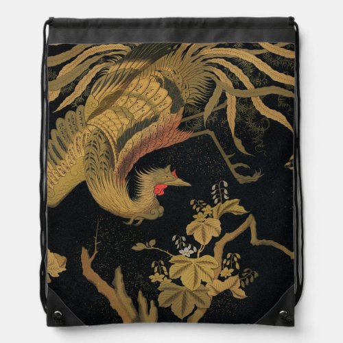 Golden Bird Japanese Rich Classic Art Drawstring Bag